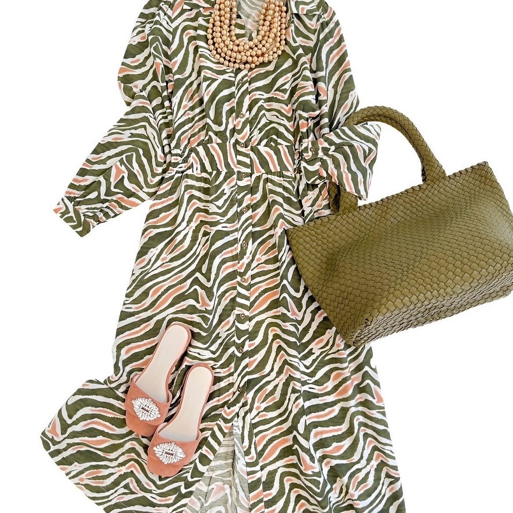 Stylish Green Zebra Print Long Sleeve Dress